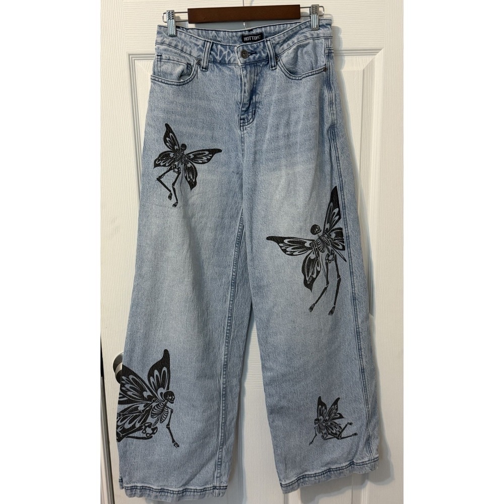Hot Topic Jeans Women's Denim Wide-Leg Skeleton Fairy Goth Skater Juniors Size 5